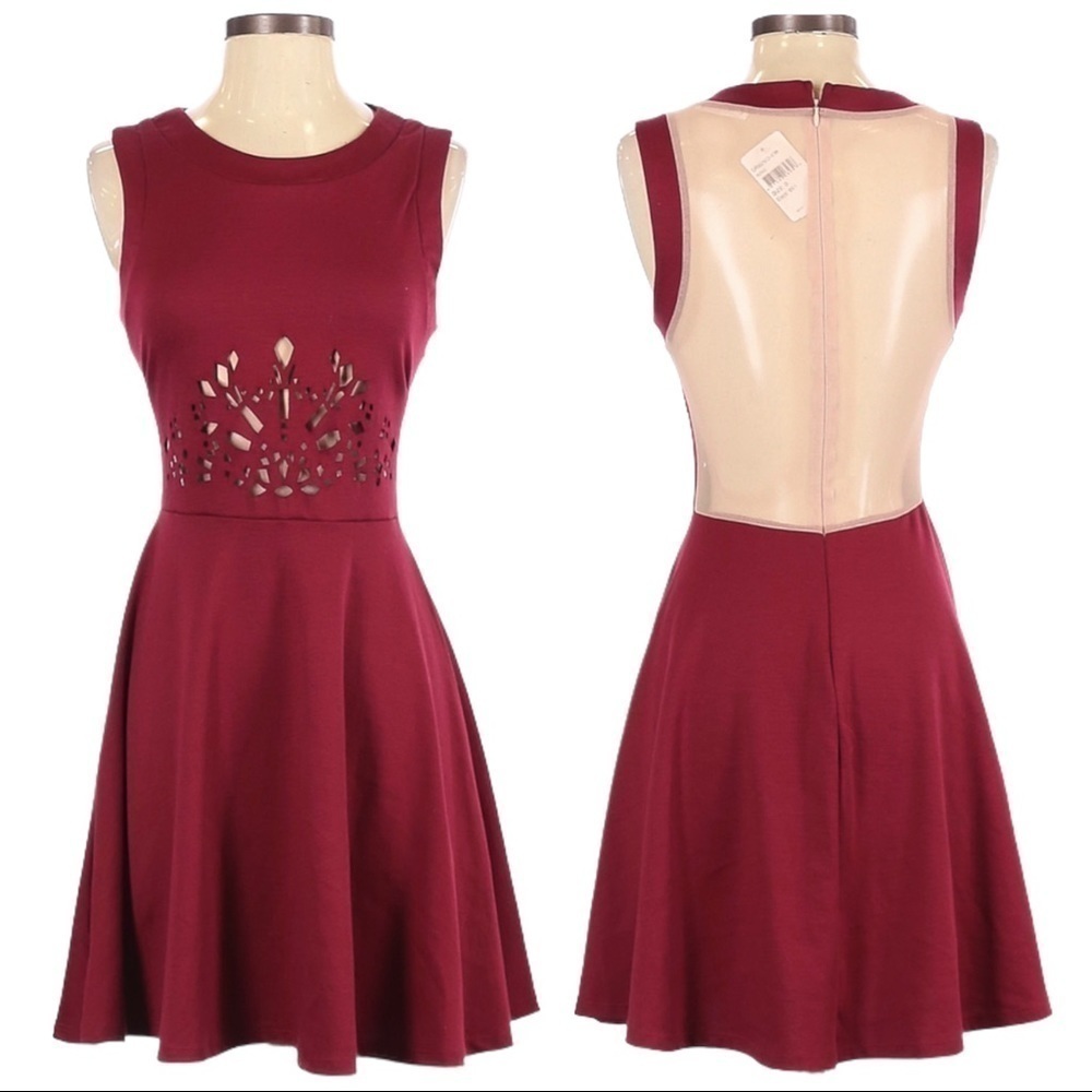 Lush Nordstrom Cut Out Mesh Back Wine Fit & Flare Mini Dress Size S NWT